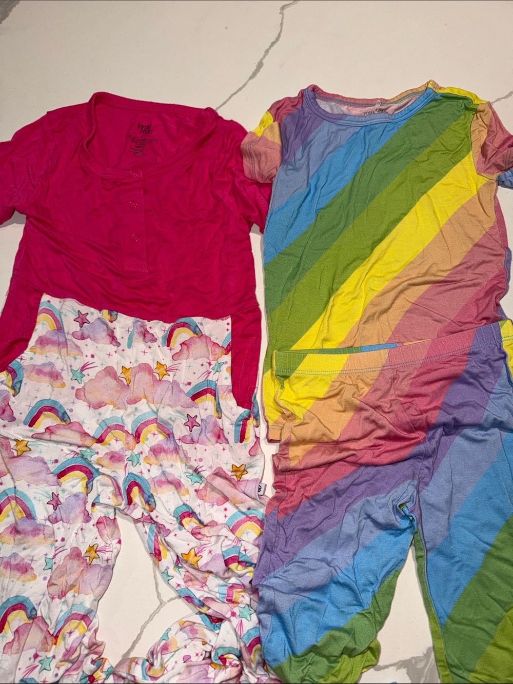 Posh Peanut Rainbow & Hot Pink Girls' Pajama Two-Pack